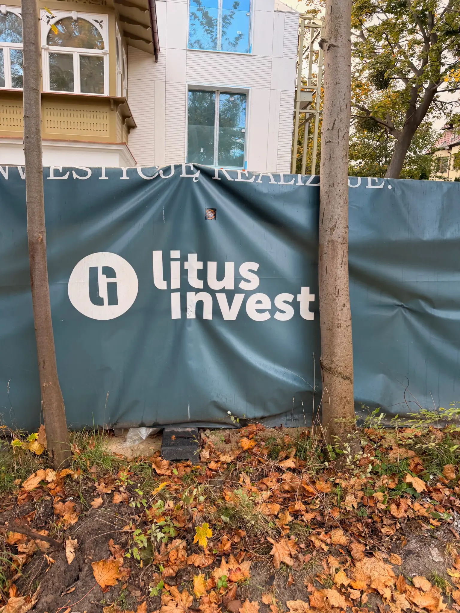 Litus Invest sign on the construction fence at Villa Norden in Sopot